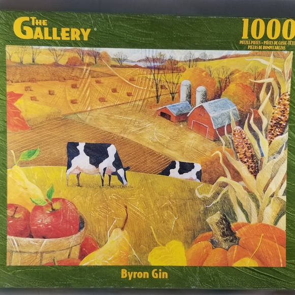 The Gallery Midwest Fall Byron Gin Jigsaw Puzzle 1000 Piece Cows Farm Autumn - Picture 1 of 8